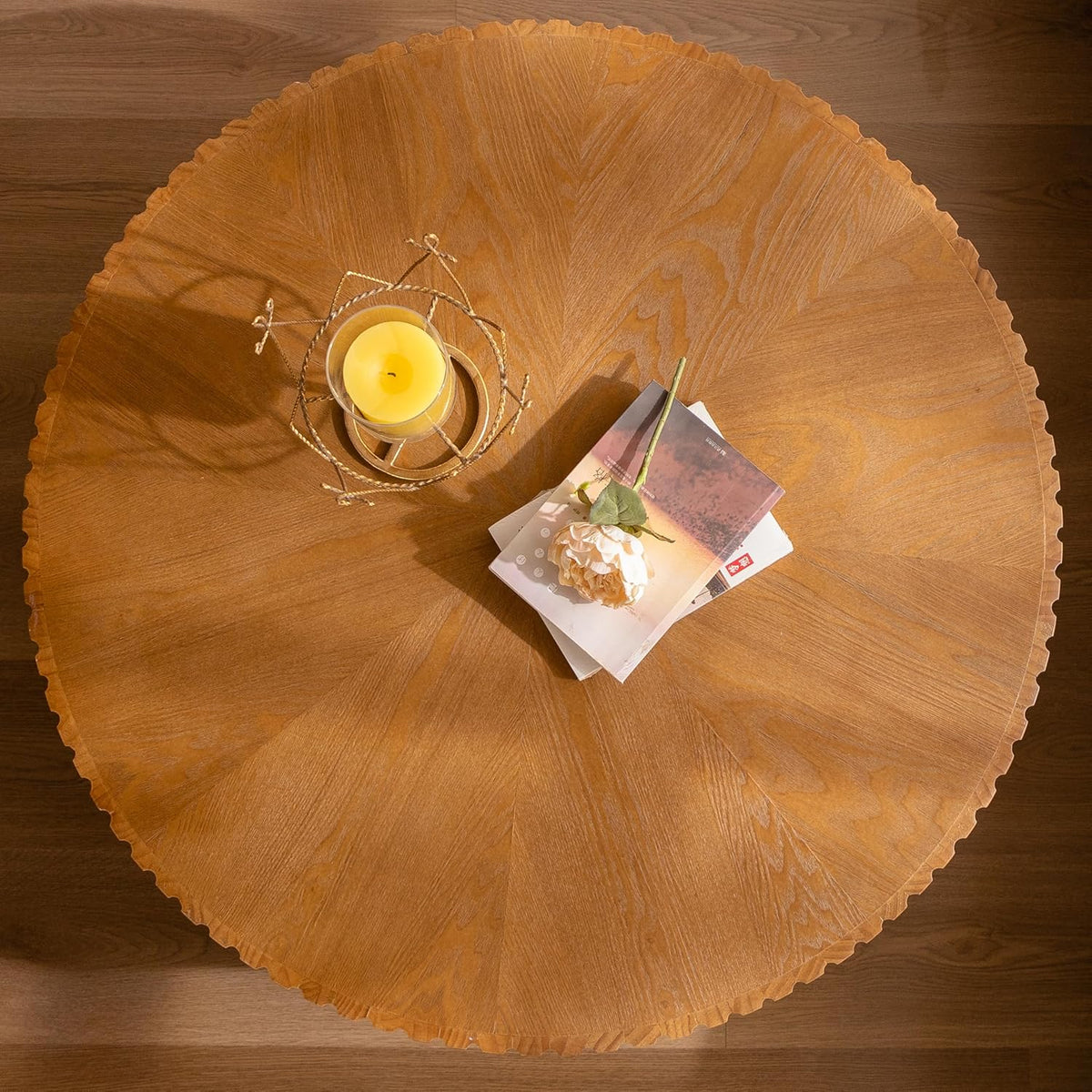 35" Contemporary Round Coffee Table, Coffee Tables Blending Traditional Decor, Solid Wood Center Table Room, Natural