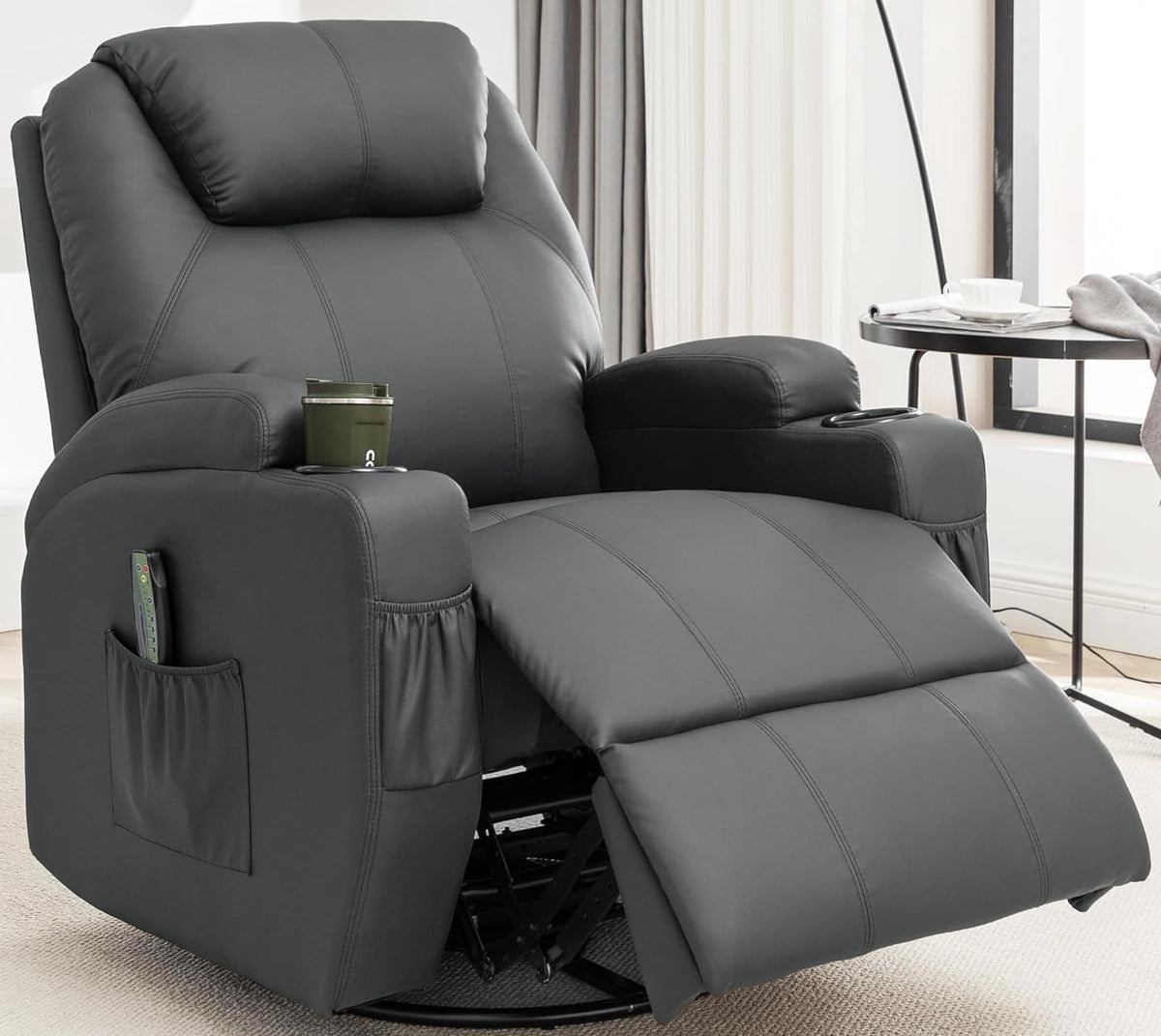 Recliner Chair, Rocking Chair with Massage and Heat, 360° Swivel Recliner Chairs for Adults, Rocker Manual Recliner with Remote Control and Cup Holder Room, Bedroom, Nursery