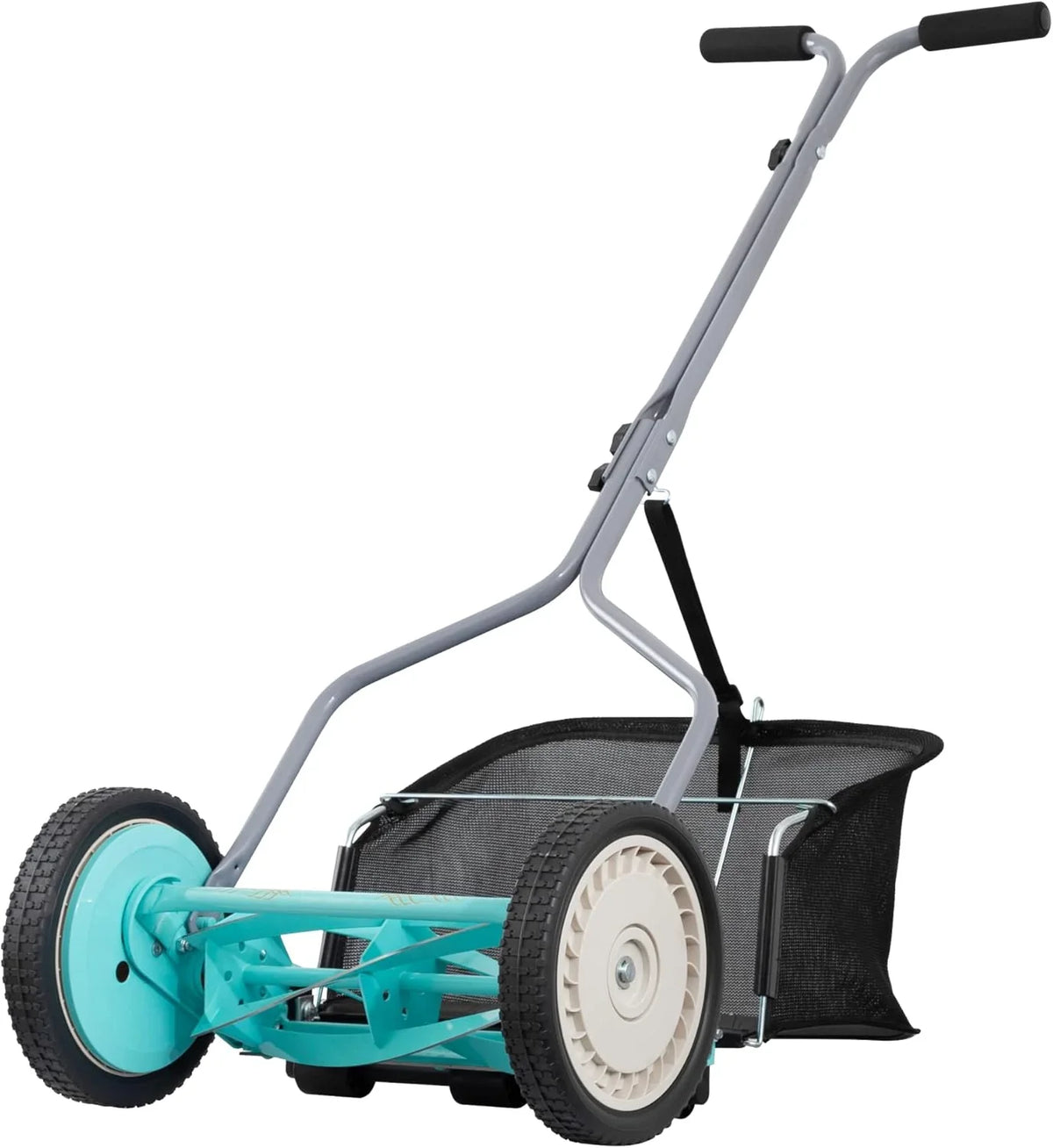 Mower Company 1725-16GC 16-inch 7-blade reel mower with grass debris collection device, designed specifically for lawns, green model