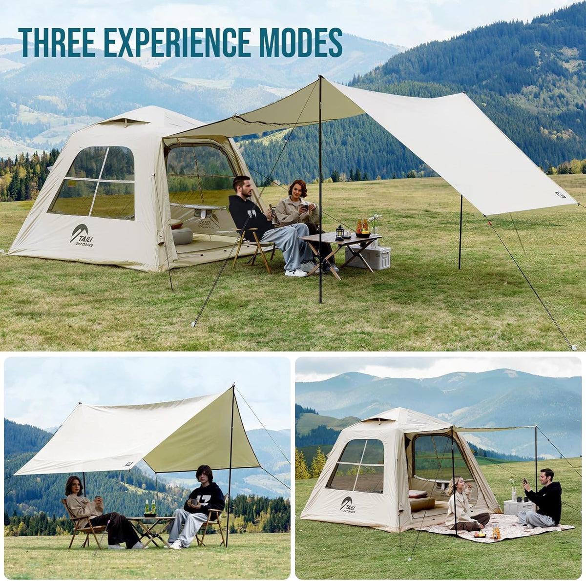 Portable inflatable camping tent, equipped with a manual pump, suitable for 3/4/6 people, easy to set up, suitable for outdoor activities. This inflatable outdoor waterproof Oxford canvas tent is suitable for family camping and is suitable for adults
