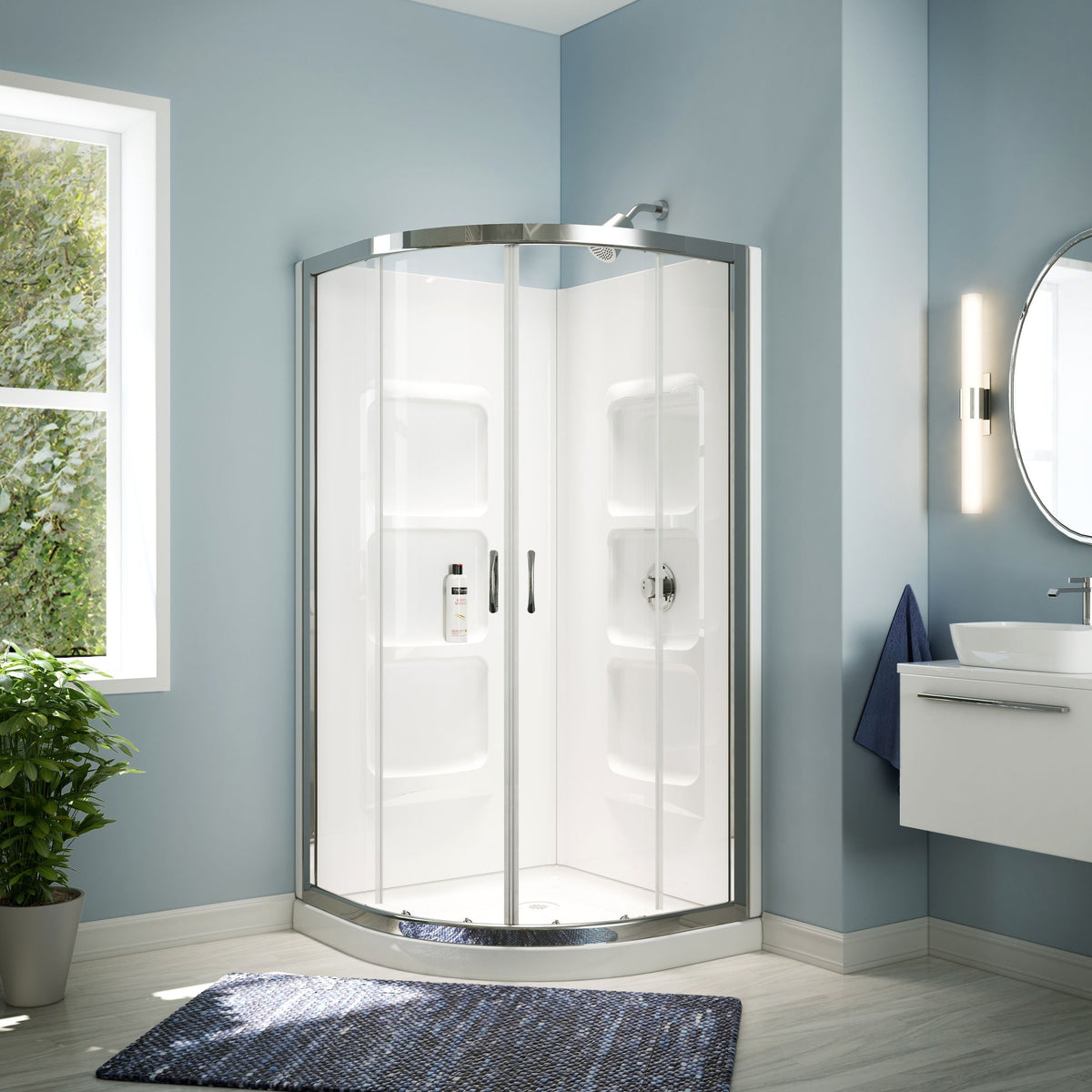 Bath Taylor Frameless Acrylic Base & Walls Shower Enclosure Kit with Sliding Door & Shelves, White