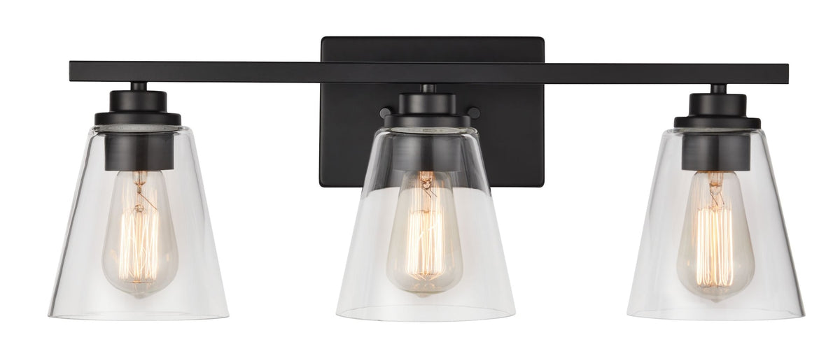CANVAS Venlaw 3-Light Vanity Light Fixture with Clear Glass Shade, Matte Black