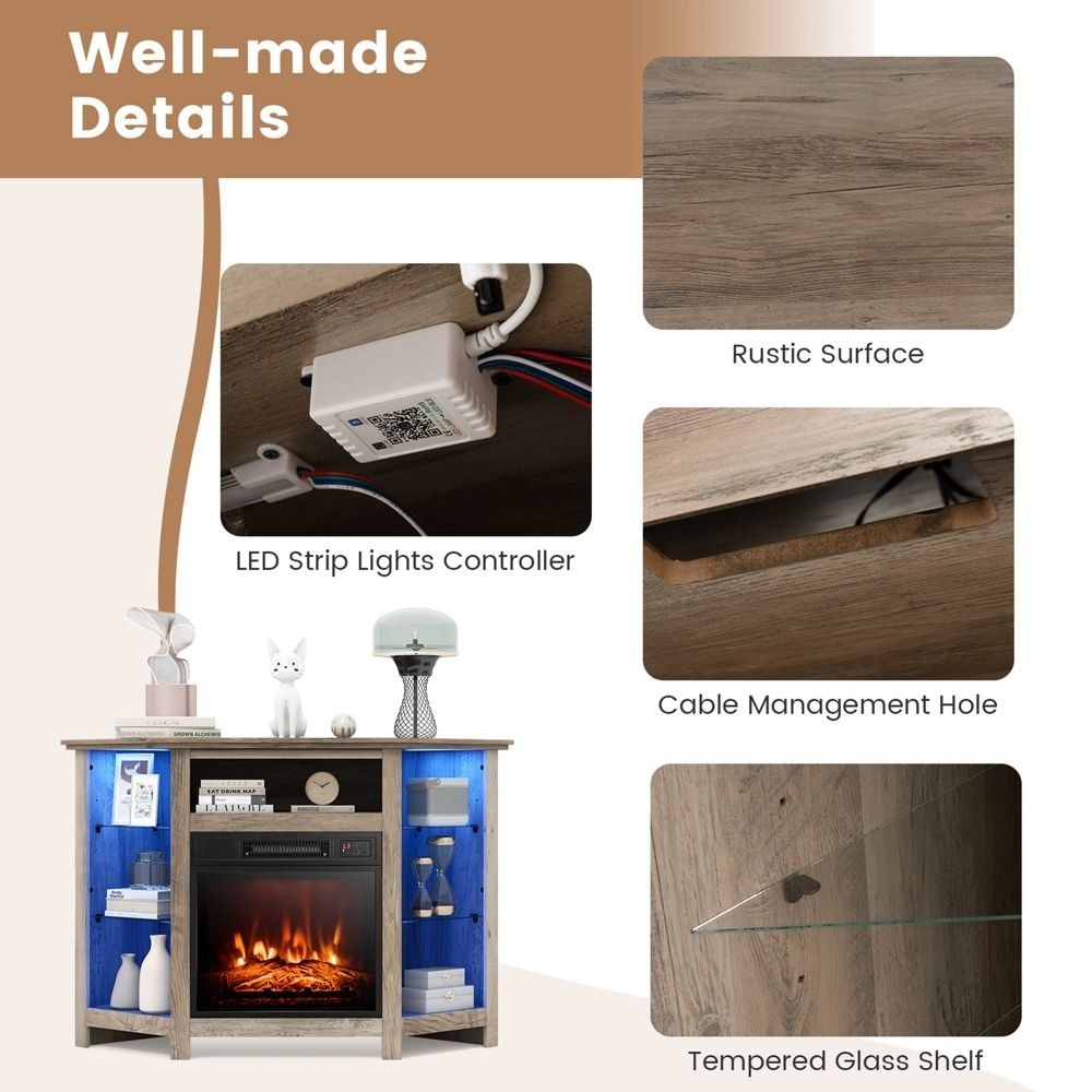 Fireplace TV Stand with Led Lights and 18"