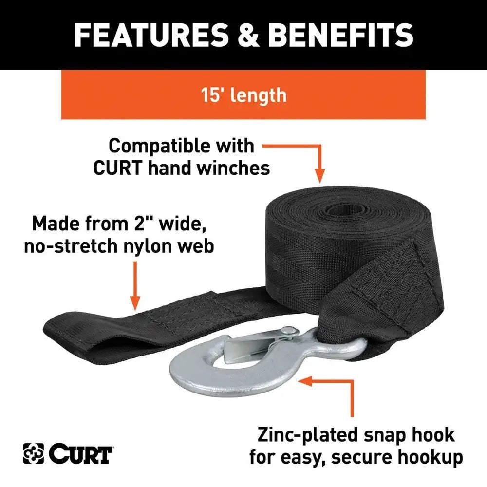 29450 15-ft Winch Strap with Snap Hook (1,100-lb)