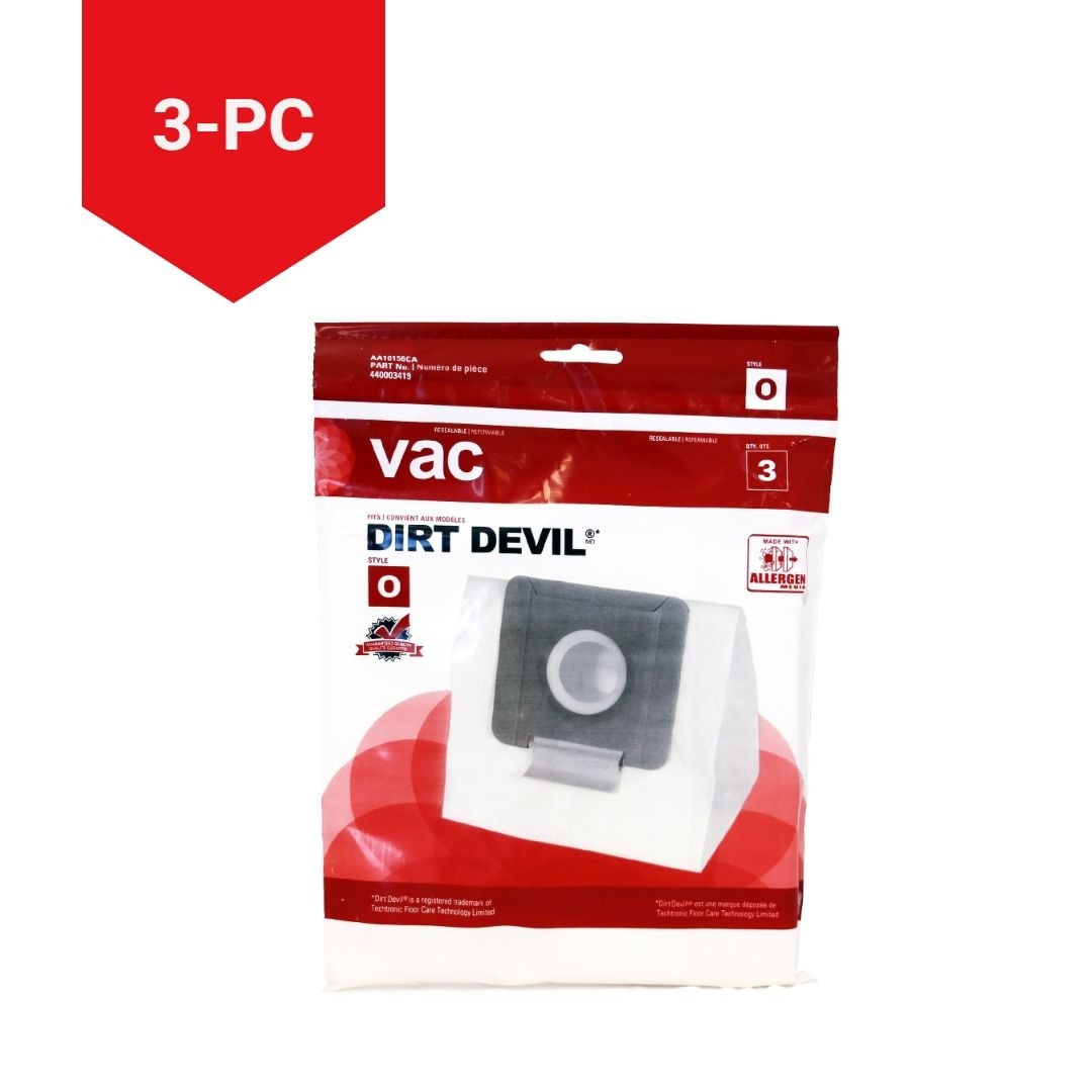 Dirt Devil Type O Replacement Allergen Vacuum Cleaner Bags, 3-pk