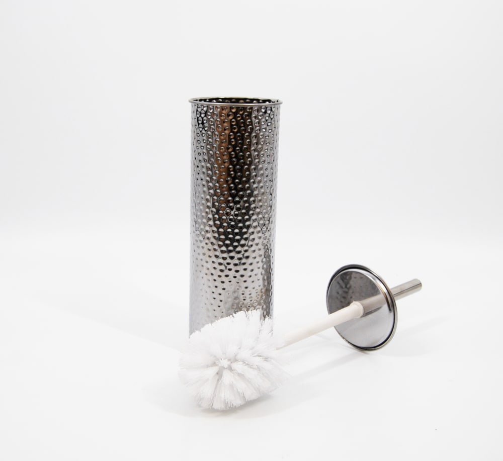 Stainless Steel Compact Long Reach Toilet Brush, Hammered Finish