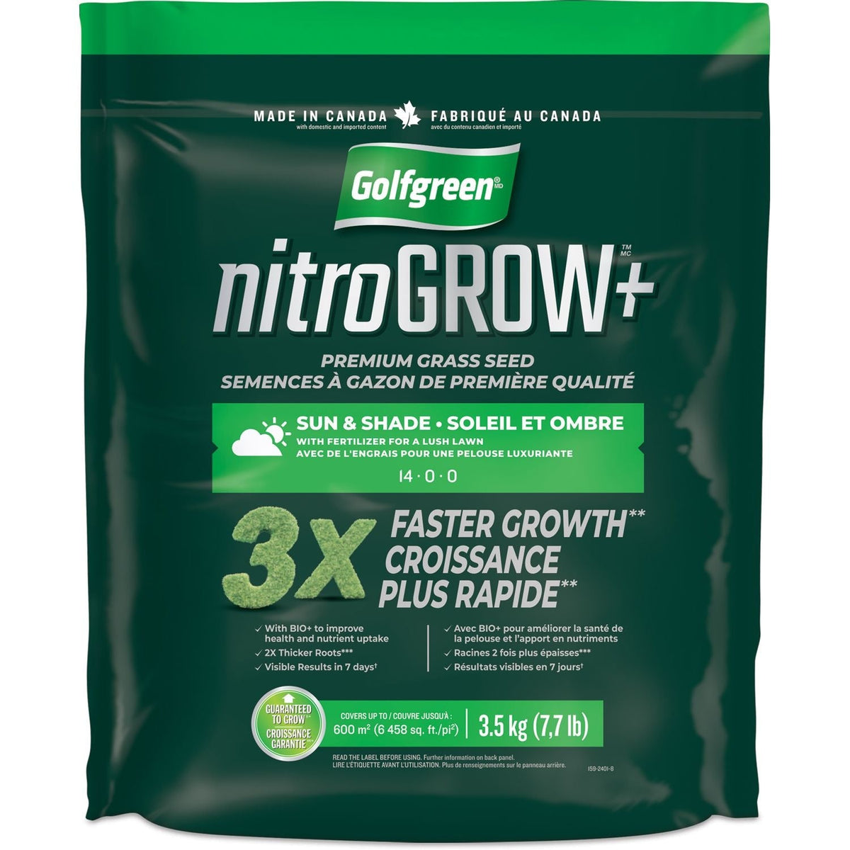 Nitrogrow+ Premium Nitrogen Enriched Sun and Shade Grass Seed with Fertilizer, 14-0-0, 3.5kg