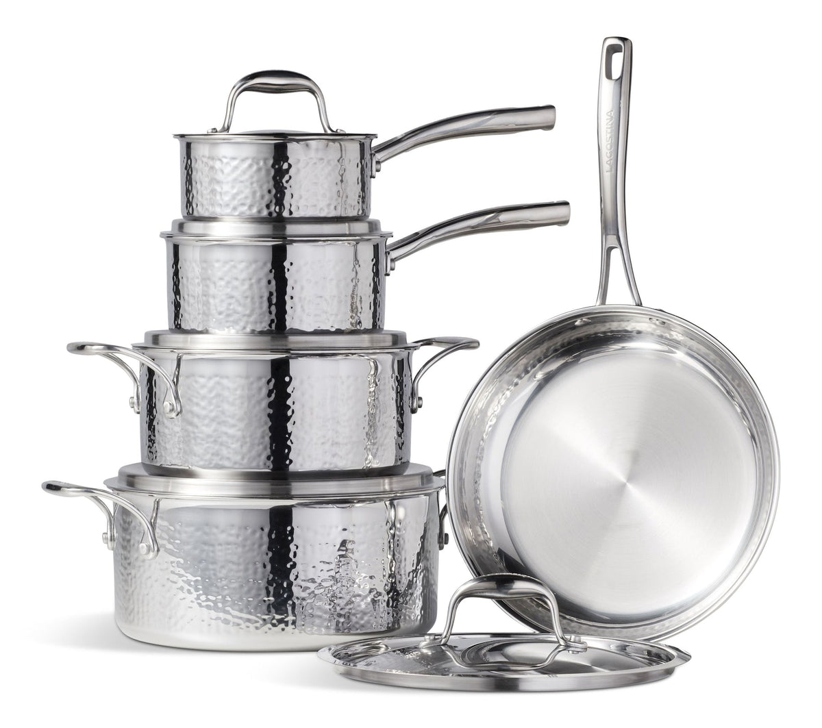 3-Ply Hammered Stainless Steel Cookware Set, 10-pc