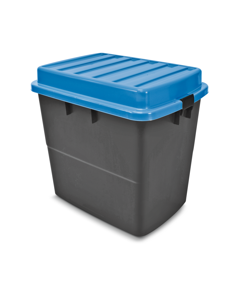 Heavy Duty Storage Box with Wheels and Latched Lid, 210-L, Black/Blue