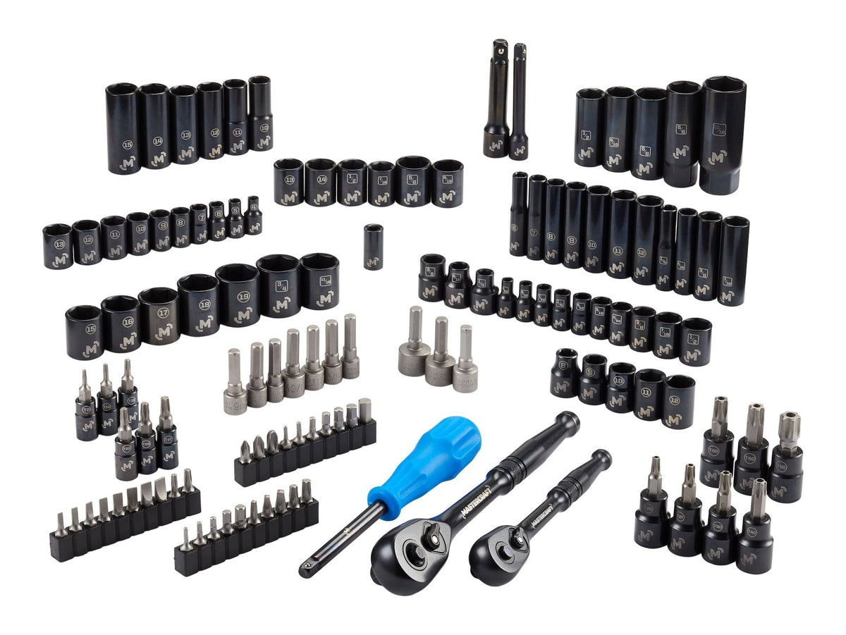 Socket Set, 122-pc, SAE/Metric, CRV, Black Steel Finish