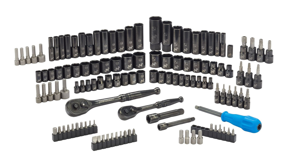 Socket Set, 122-pc, SAE/Metric, CRV, Black Steel Finish