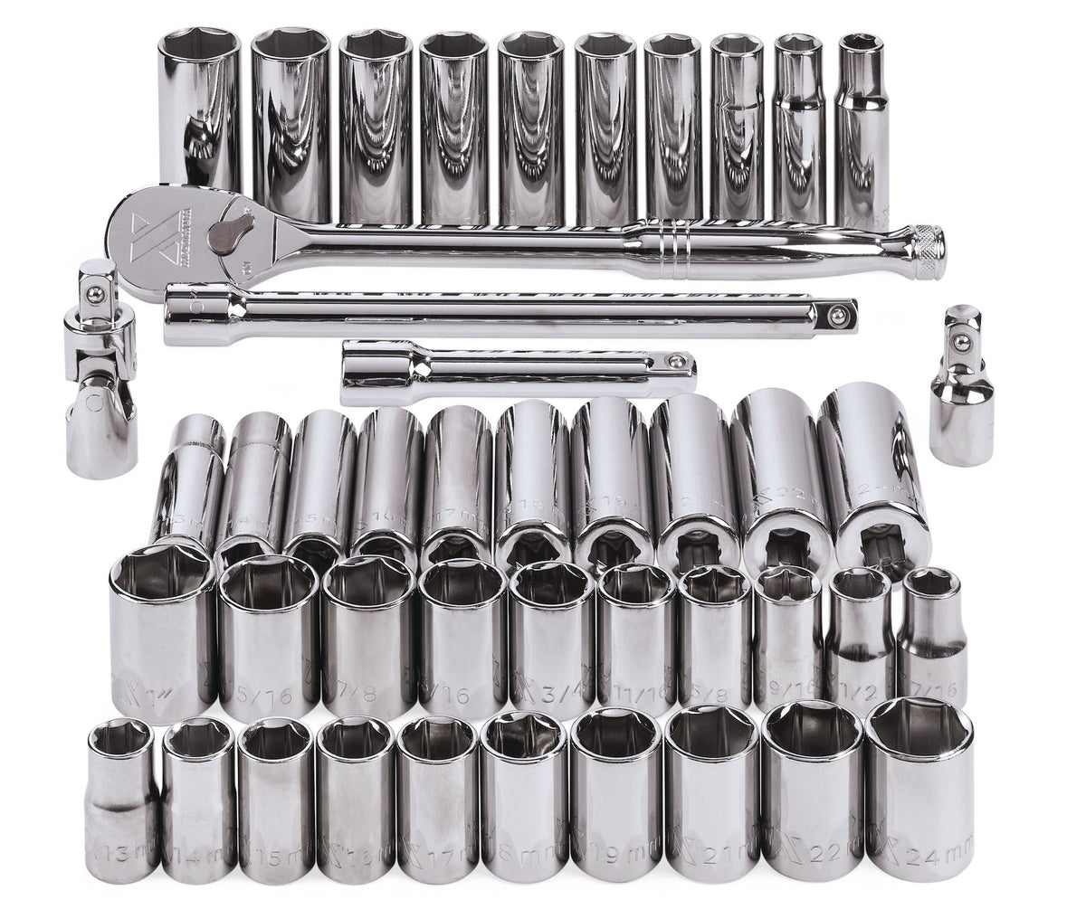 MAXIMUM 1/2-in Drive Professional Grade Socket Set, 45-pc, SAE/Metric, CRV, Nickel-Chrome Plating