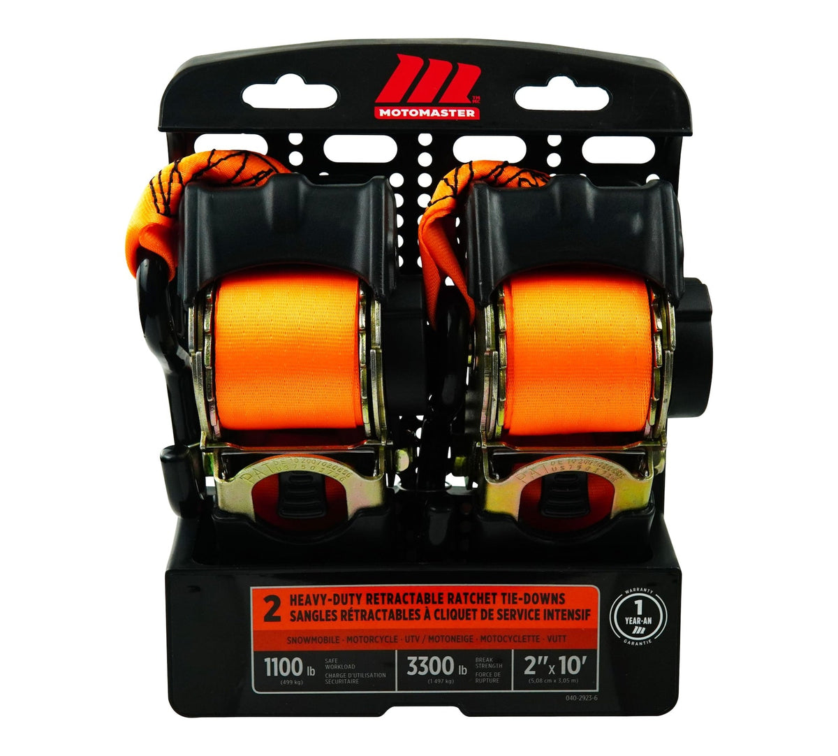 3,300-lb Retractable Heavy-Duty Ratchet Tie Down Straps, 2-in x 10-ft, 2-pk