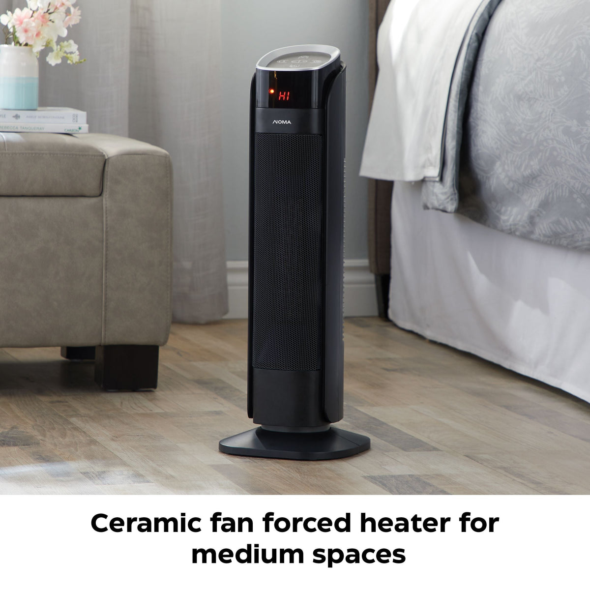 Oscillating Tower Ceramic Heater withRemote Control & Thermostat, 1500W, Black, 24-in