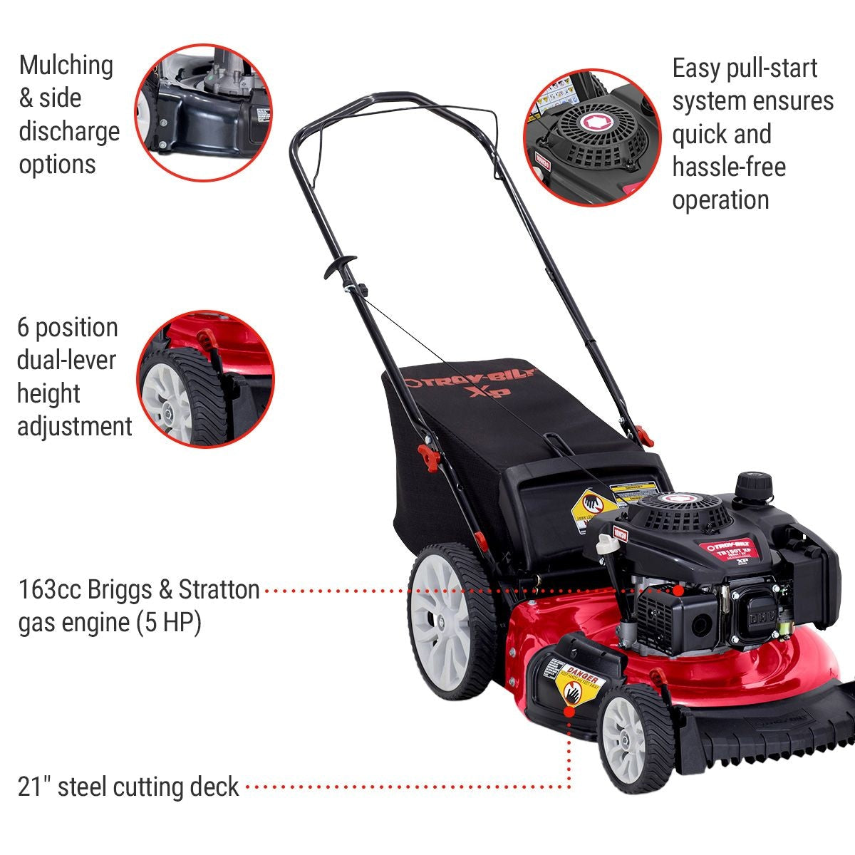 163cc Gas Commercial Push Lawn Mower, 21-in