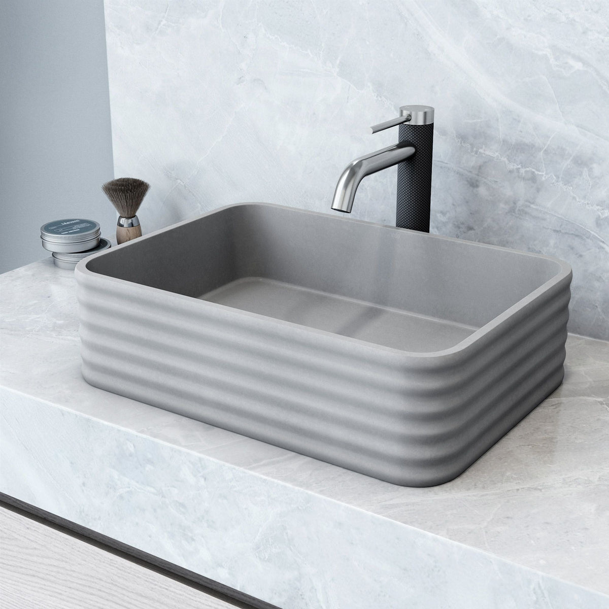 Cadman Grey Bathroom Sink/Basin Set with Lexington Faucet and Rectangular Vessel