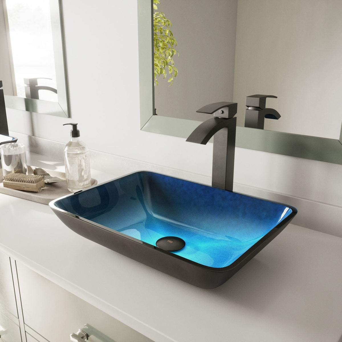 Glass Rectangular Vessel Bathroom Sink/Basin, Turquoise