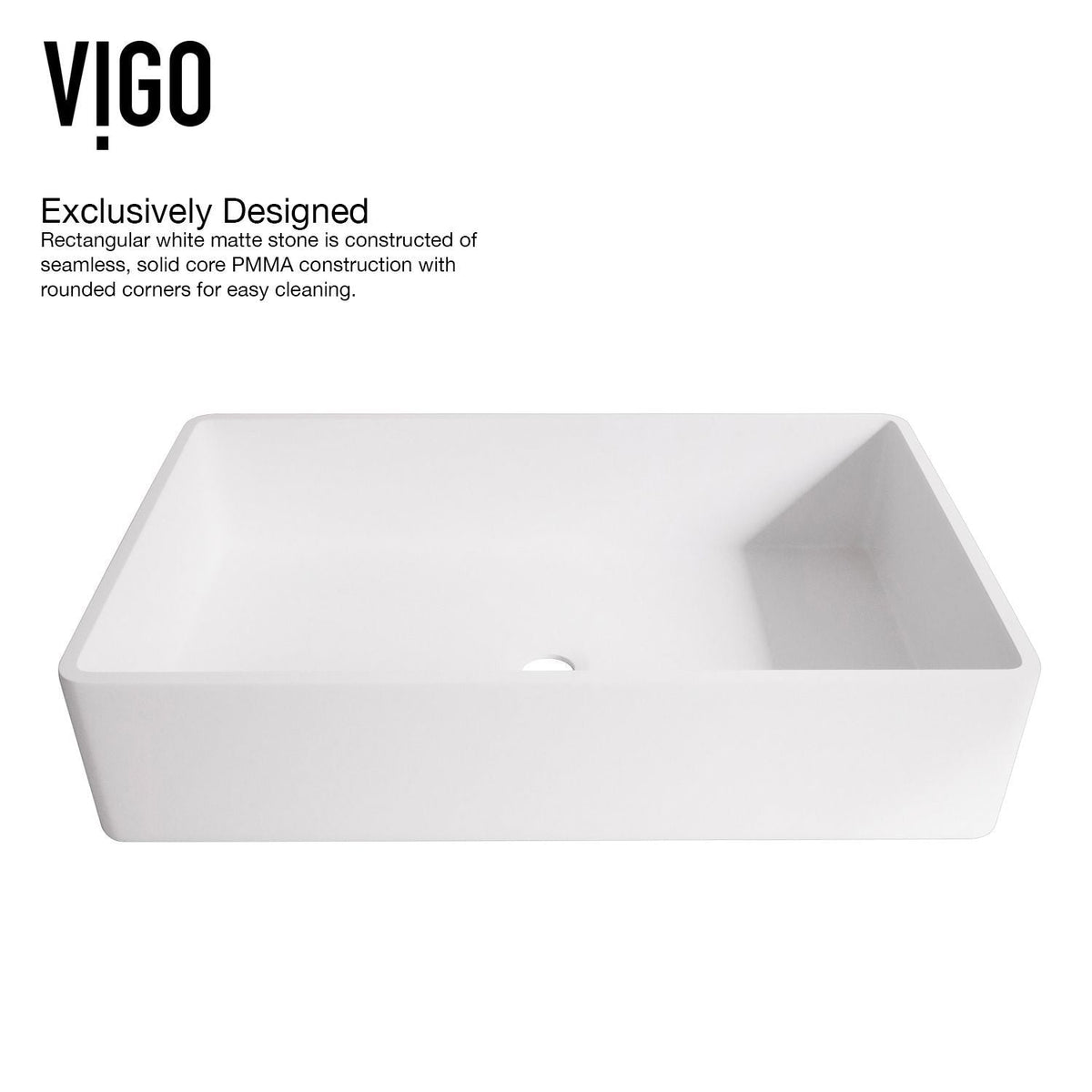 Magnolia White Bathroom Sink/Basin Set with Amada Faucet and Rectangular Composite Vessel