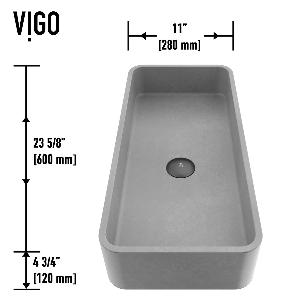 Palazzo Gothic 24x11-in Deep Grey Bathroom Sink/Basin with Rectangular Vessel