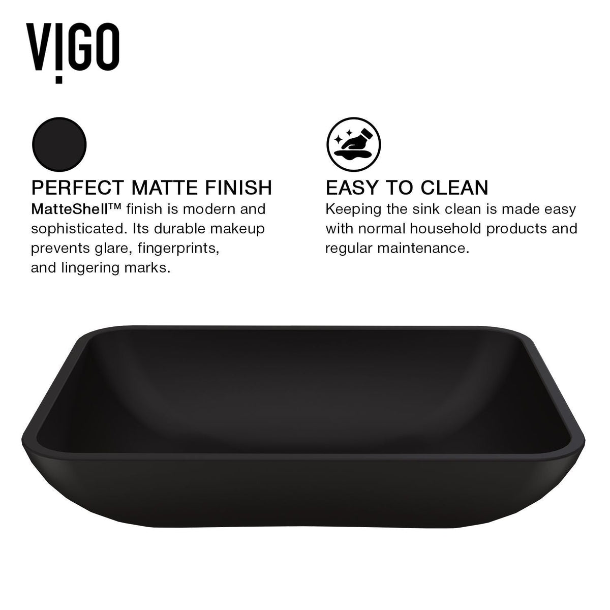 Sottile Matte Black Bathroom Sink/Basin Set with Sterling Faucet and Glass Rectangular Vessel