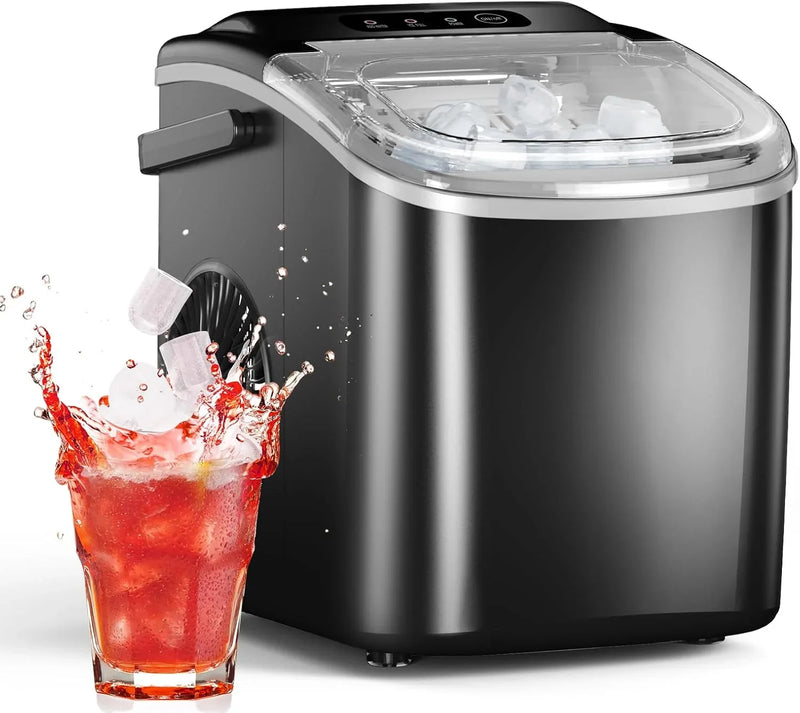 Ice Maker Countertop, Efficient Easy Carry Ice Machine, Self-Cleaning Ice Maker with Ice Scoop & Basket, 9pcs/ 8mins 26.6Lbs Per Day for Home/Office/Kitchen,Black U7010