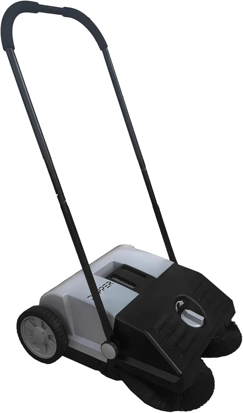 Walk-Behind Outdoor Hand Push Floor Sweeper - 5.25 Gallon Capacity - 25.5" Sweeping Width - Sweeps up to 27,900 ft² / Hour, Grey V7888