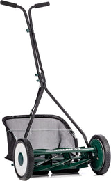 Mower Company 1725-16GC 16-inch 7-blade reel mower with grass debris collection device, designed specifically for lawns, green model