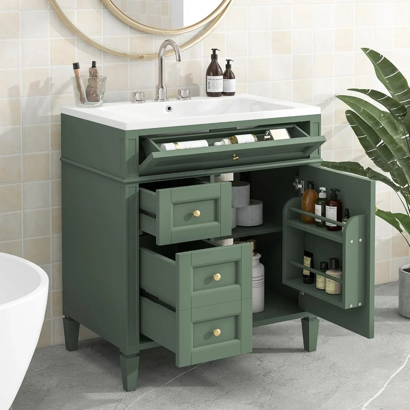 36" Bathroom Vanity with Single Sink Combo, Modern Undermount Bathroom Sink Cabinet with 2 Drawers and a Tip-Out Drawer, Freestanding Bathroom Vanities, Soft Closing, Solid Wood Frame C3006