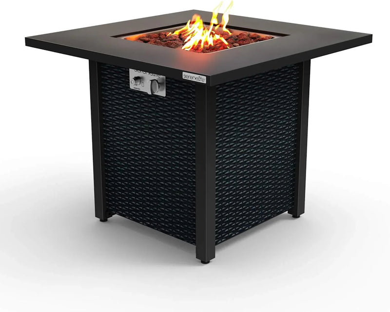 Propane fire pit table, 40,000 watt outdoor square gas fire pit, with lid, weather-resistant metal material, adjustable flame, rock melting set, highly suitable for use on decks, backyards and platforms (30 inches × 30 inches × 11 inches) P5086