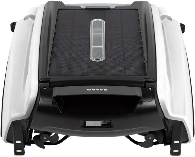 Solar Powered Automatic Robotic Pool Surface Skimmer Cleaner with 24/7 Continuous Cleaning Battery Power and Re-Engineered Twin Salt Chlorine Tolerant Motors (Blue) B6578