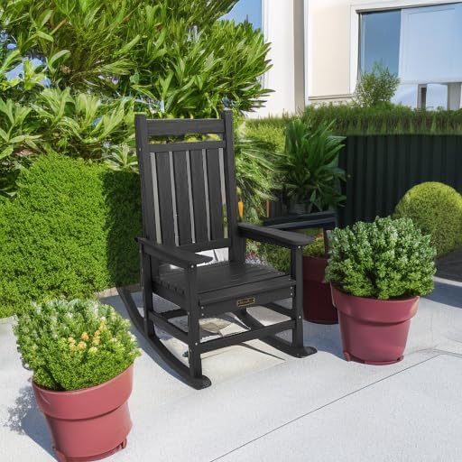 Outdoor Rocking Chair, HDPE Rocking Chair for Adults, All Weather Porch Rockers for Lawn Garden, White W4613