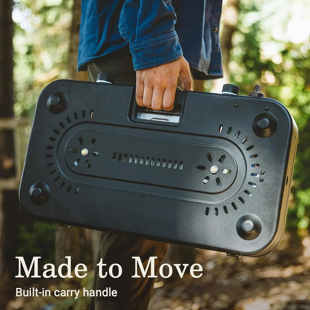 The 1900 series three-in-one propane camping stove, featuring a cast iron grill and frying pan accessories, has a power output of 24000 watts. It is equipped with an adjustable flame cover and excellent lighting device, and comes with two adjustable