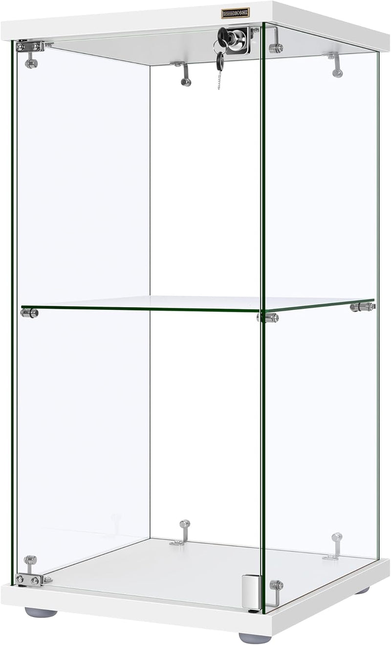 4 Layers 15.7''W x 15.7''D x 62.6''H Glass Display Cabinet Countertop Showcase with Lock, 5mm Tempered Glass 25mm MDF Base I2017
