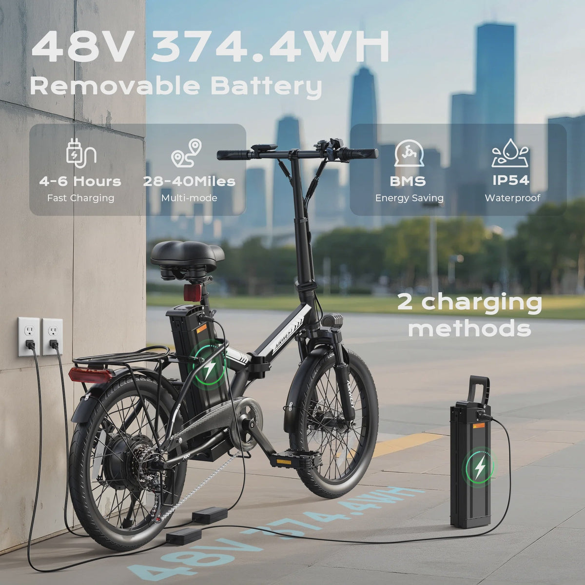 AIRWEST 20 in Foldable Electric Bike for Adults, Compact Commuter eBike with 500W Motor 750W Peak, Removable 48V 7.8Ah Battery, 50 Miles PAS...