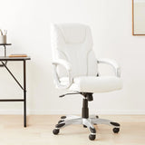 High-back executive office chair, adjustable in height, tiltable, rotatable, uniform size, white/mustard color