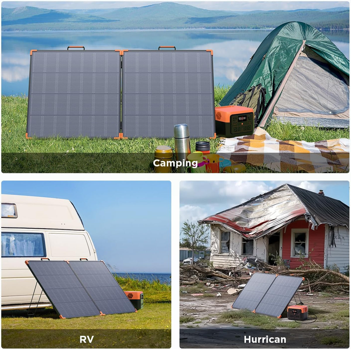350-watt portable solar panel, suitable for power stations, hurricane emergency supplies, 43-volt foldable solar charger (25% efficient, IP68 waterproof rating, 4 reinforced stands, suitable for camping and RV travel)