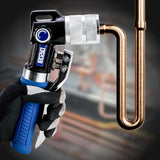 Hydraulic tube expanding tool kit, used to expand 3/8-inch copper tubes to 1-1/8 inches.