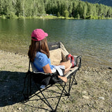 Double camping chair - Large-sized adult camping couple seat cushion suitable for two people. 650 pounds load-bearing capacity - Heavy-duty foldable camping chair, equipped with a cooling bag, suitable for outdoor activities and beach use.