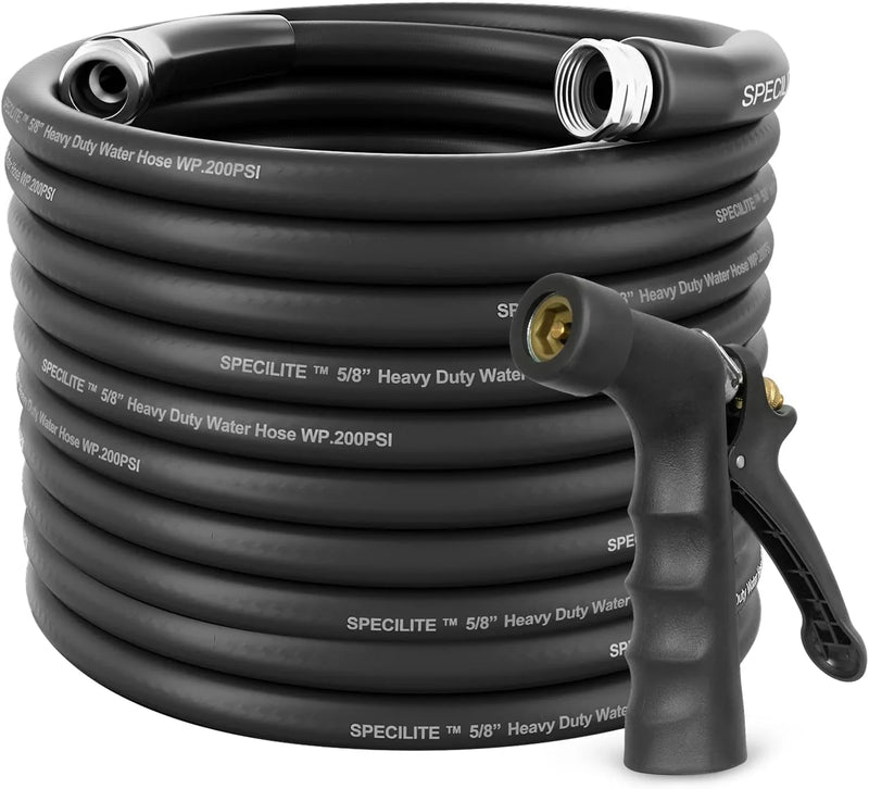 3/4" Hot/Cold Garden Hose 200 ft with Industrial High Pressure Nozzle, Flexible & Lightweight, 600psi Burst Rubber Water hose -50℉-158℉ With 3/4" Brass Fittings for Yard, Black U1687