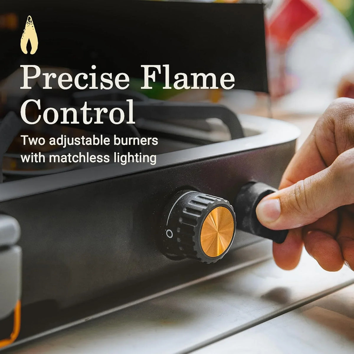 The 1900 series three-in-one propane camping stove, featuring a cast iron grill and frying pan accessories, has a power output of 24000 watts. It is equipped with an adjustable flame cover and excellent lighting device, and comes with two adjustable
