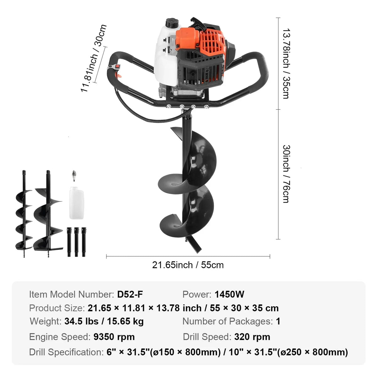 52cc 1450W Auger Post Hole Digger