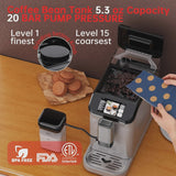Full Automatic Espresso Machine with Built-In Grinder & Milk Frother - FTF Touchscreen Coffee Maker for Latte/Cappuccino, 20 Bar Pressur & 1.5L...