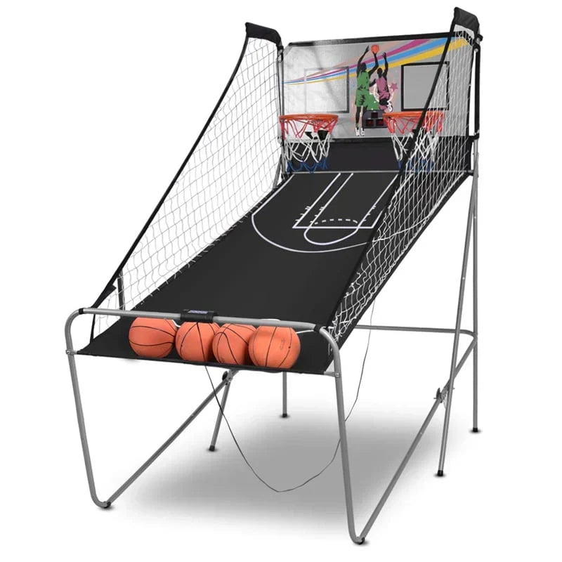 Foldable Indoor Basketball Arcade Game with 4 Balls Electronic Double Shot LED Scoring System for Kids Adults W7778
