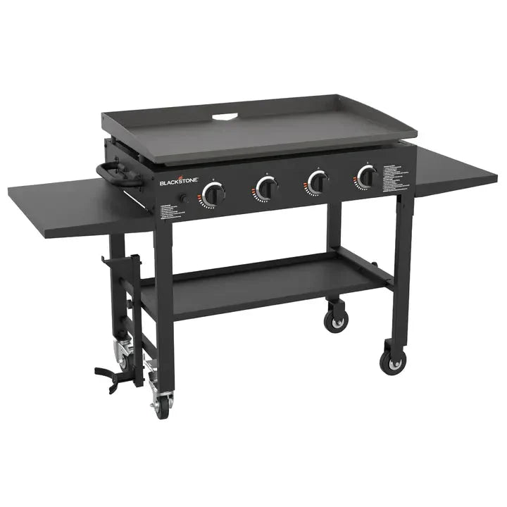 36 Inch Gas Griddle Cooking Station 4 Burner Flat Top Gas Grill Propane Fuelled Restaurant Grade Professional 36” Outdoor Griddle Station with Side Shelf (1554)