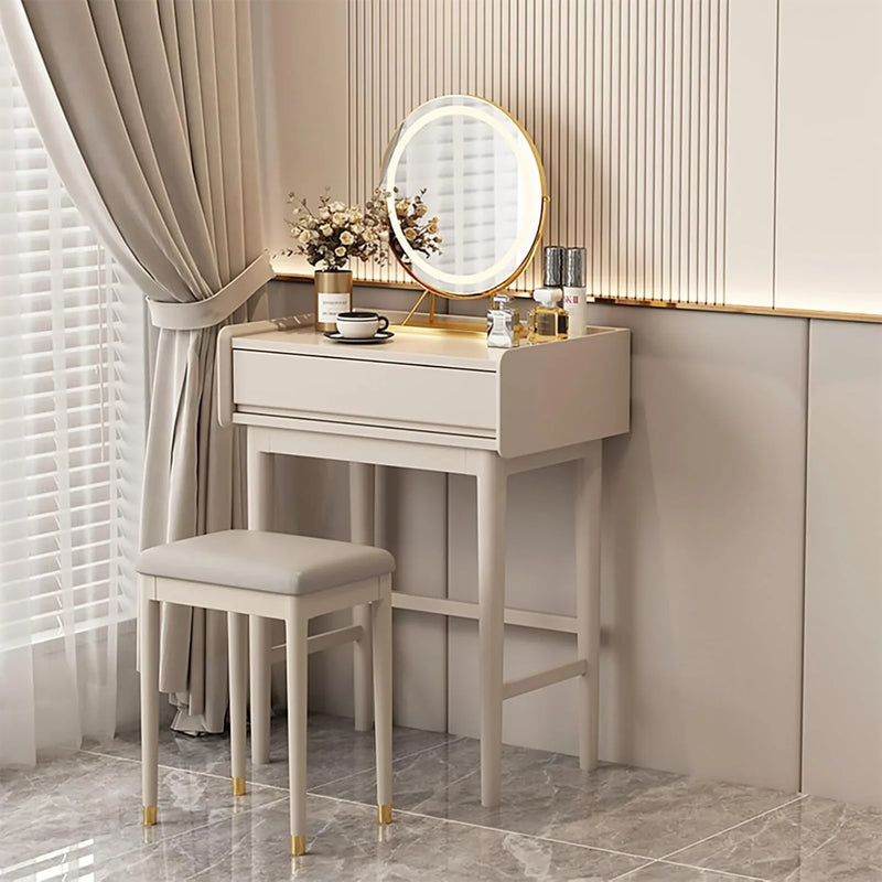 Makeup Vanity Desk with Drawers with Cushioned Stool Modern Vanity Desk Bedroom Vanity Set with Detachable Mirror and Makeup Box for Bedroom Girls Women P8045