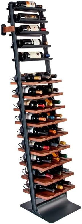 Inclined trapezoidal wine rack - 37 wall-mounted wine storage display shelves - Mango wood and metal combined bar cabinet wine shelves - Modern kitchen and dining room decoration organizing furniture S3795