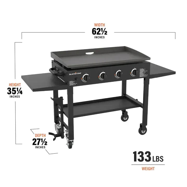 36 Inch Gas Griddle Cooking Station 4 Burner Flat Top Gas Grill Propane Fuelled Restaurant Grade Professional 36” Outdoor Griddle Station with Side Shelf (1554)