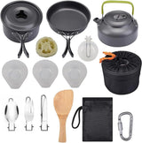 Camping cooking set - picnic cooking pot set - outdoor hiking and barbecue tableware set - camping travel supplies set including frying pan, water jug and stove