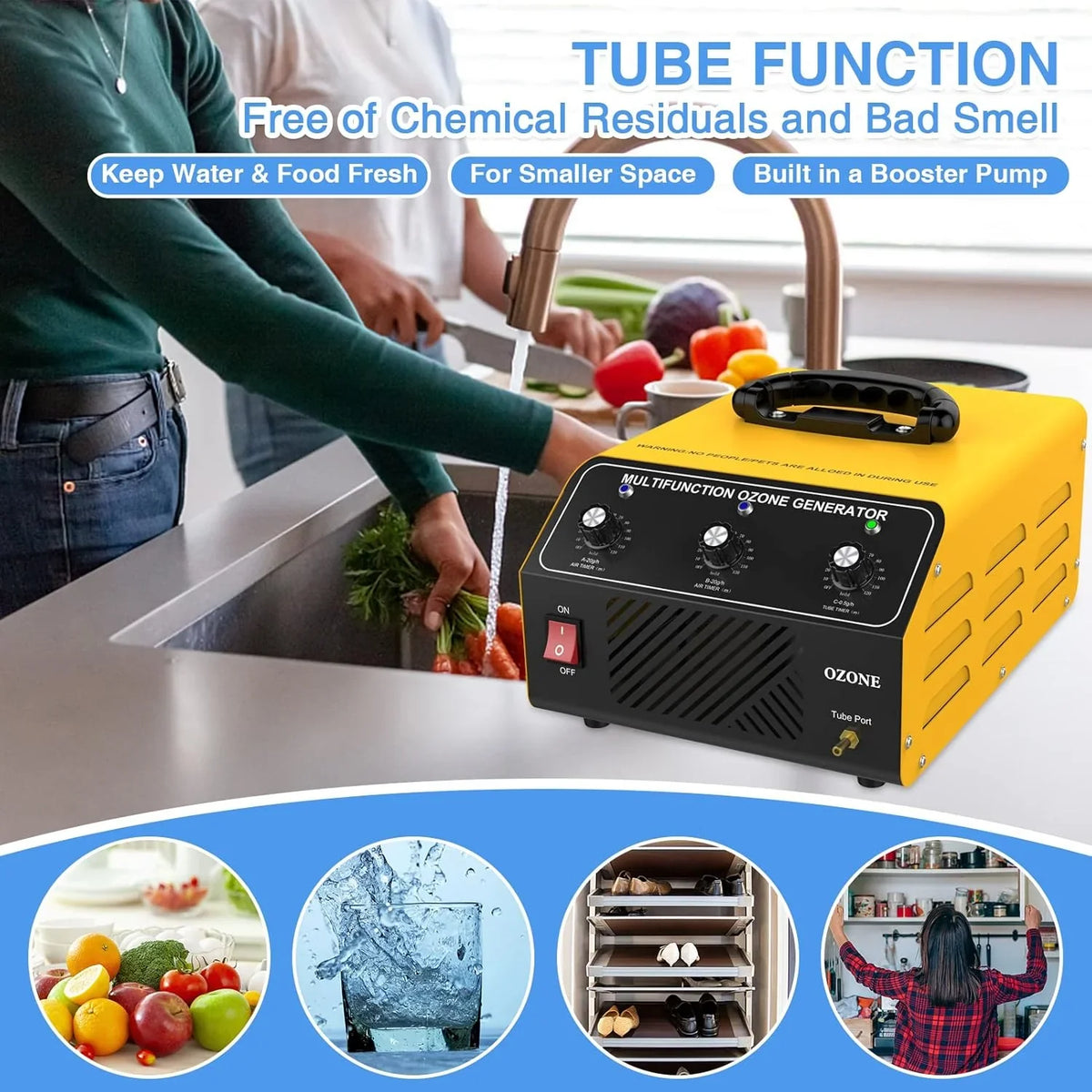 Ozone Generator 40,000 mg/hour, Dual Mode, Professional O3 Odor Eliminator, Equipped with a booster pump, 20,000 mg, 20,000 mg and 500 mg three timing functions, applicable area 7000 square feet, highly suitable for home and car use.