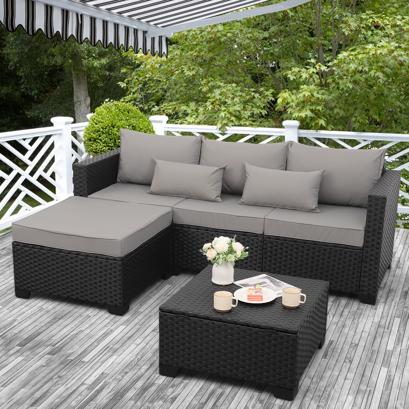 3 Pieces Patio Furniture Set with Ottoman and Outdoor Storage Table W3873